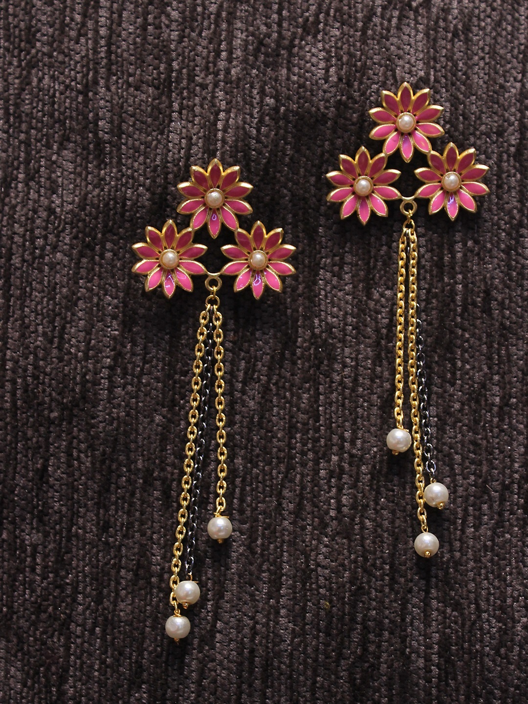 

AccessHer Pink Brass-Plated Contemporary Drop Earrings