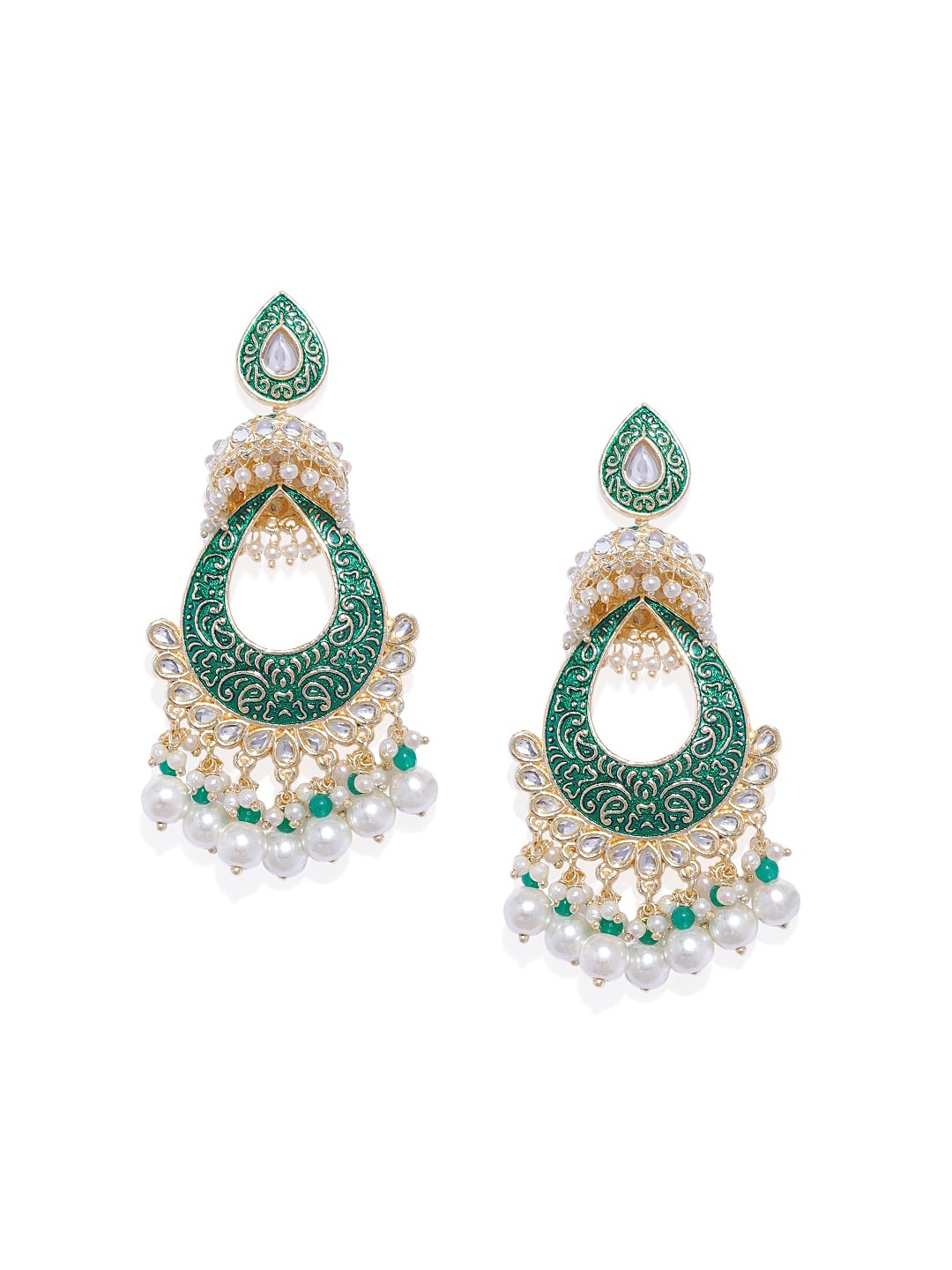 

AccessHer Gold-Toned & Green Classic Drop Earrings