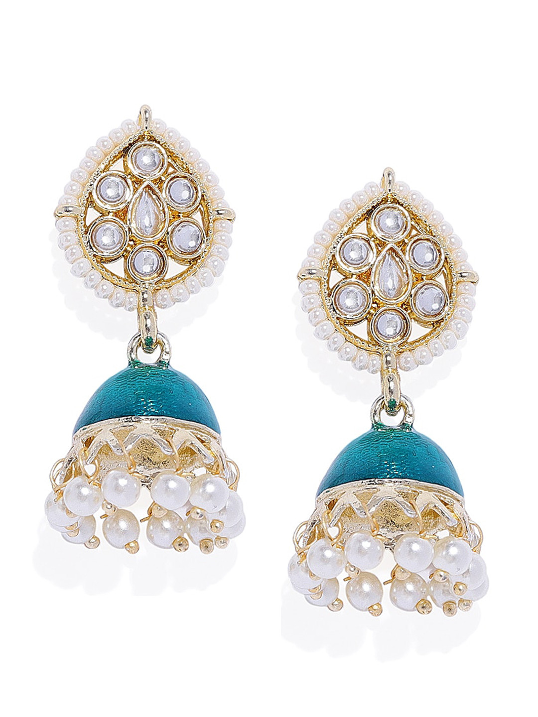

AccessHer Brass Plated Blue Contemporary Jhumkas Earrings