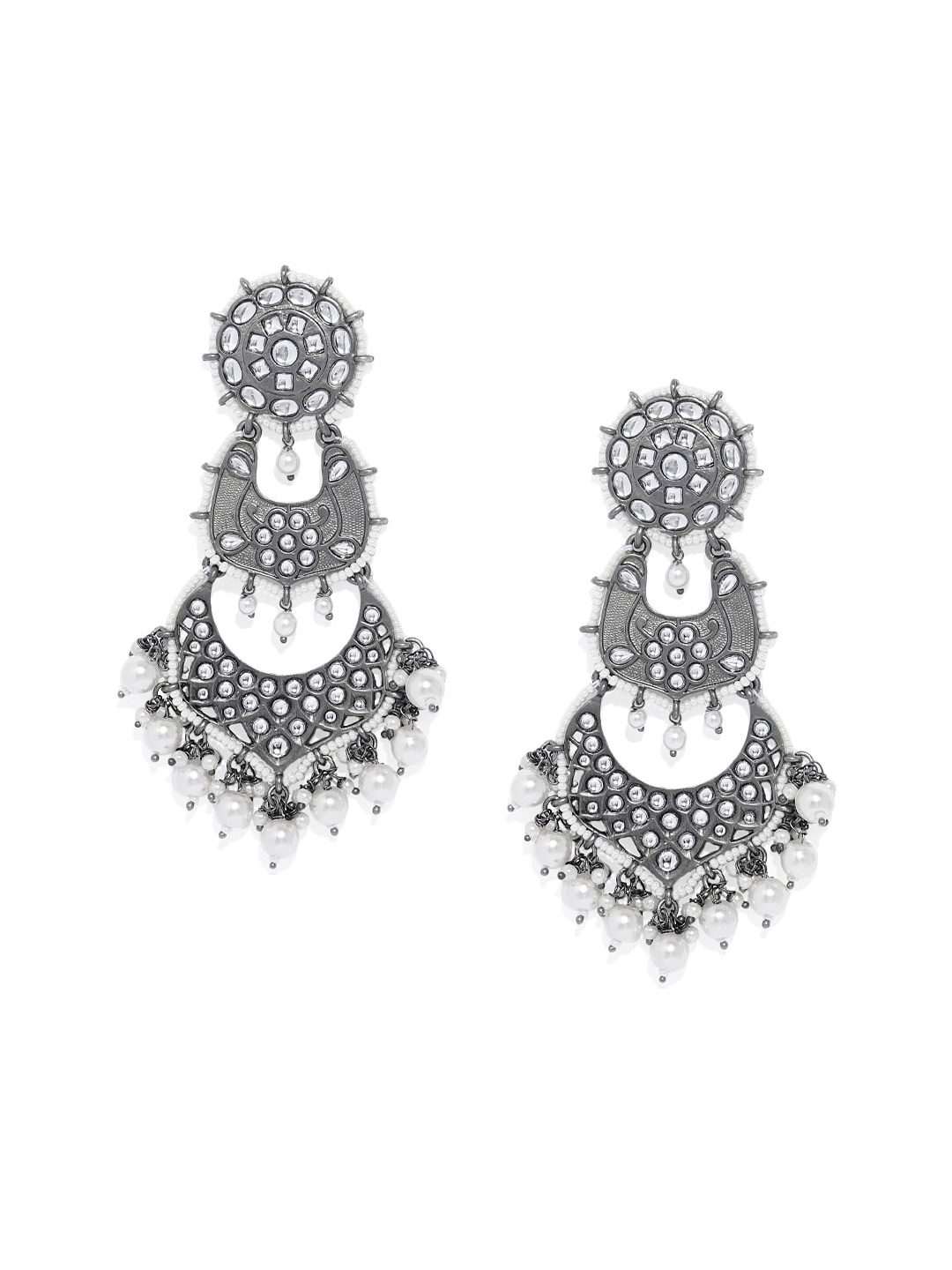

AccessHer Silver-Plated Silver-Toned Contemporary Chandbalis Earrings