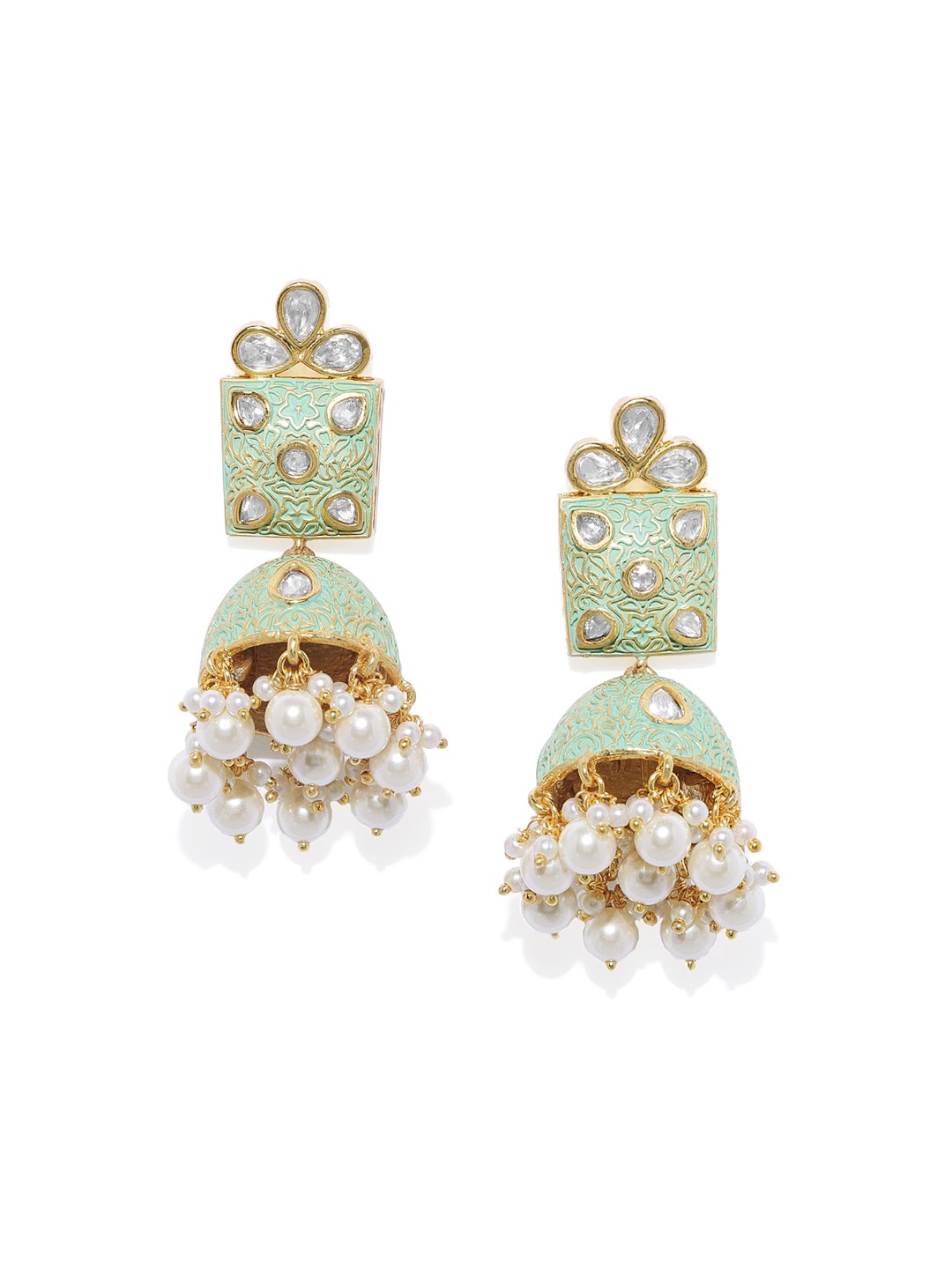 

AccessHer Gold Plated Green Dome Shaped Jhumkas Earrings