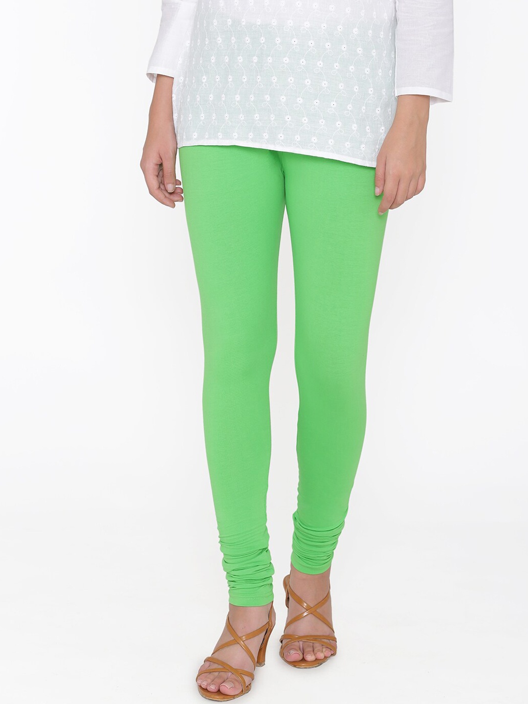 

N-Gal Women Fluorescent Green Solid Churidar-Length Leggings