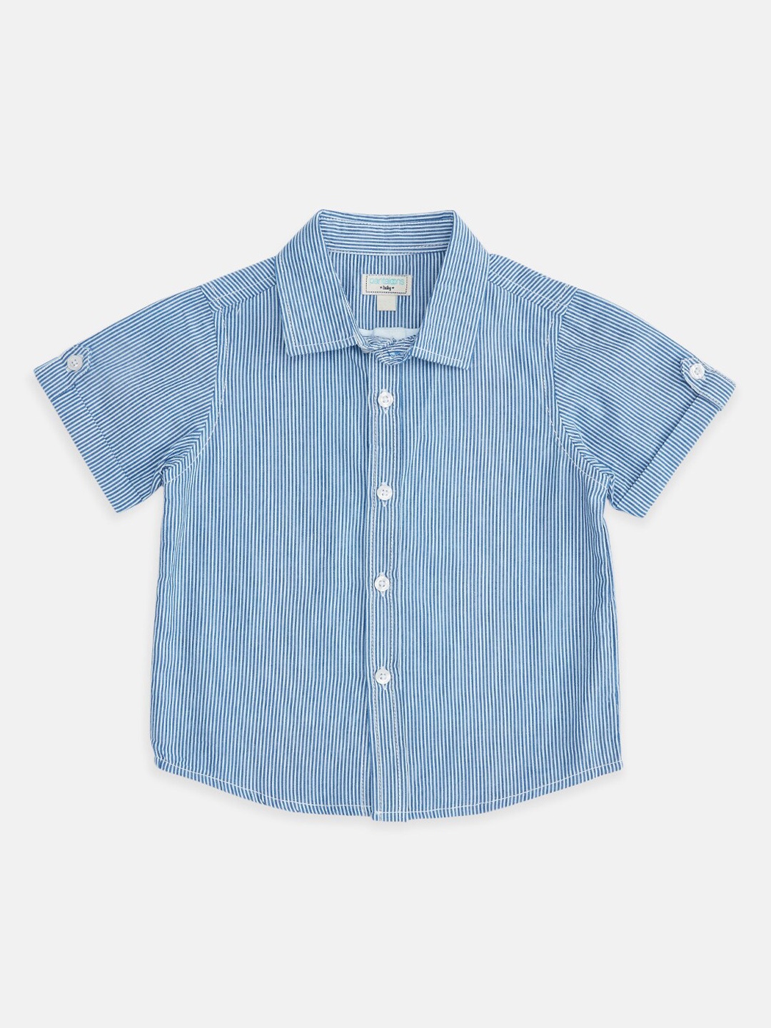 

Pantaloons Baby Boys Blue Pinstripes Opaque Striped Casual Shirt