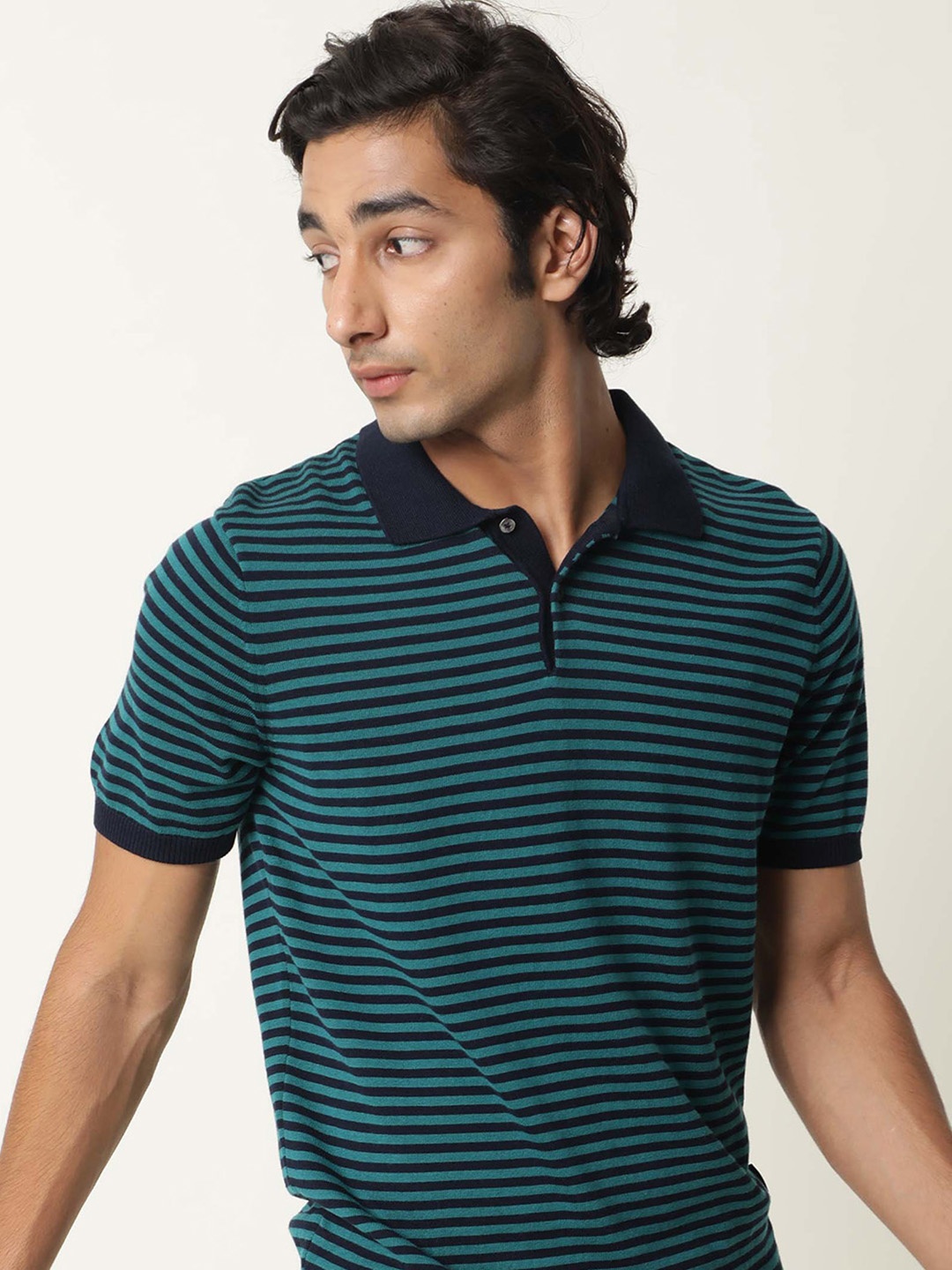 

RARE RABBIT Men Rings-4 Slim Fit Solid Polo Collar T-Shirt, Green
