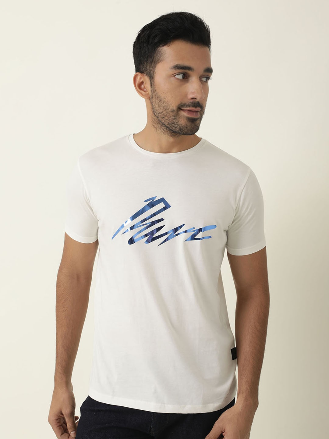 

RARE RABBIT Men Nik Slim Fit Printed T-Shirt, White