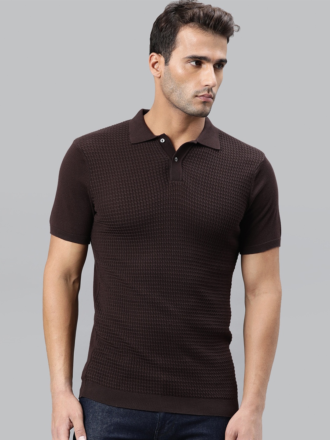 

RARE RABBIT Men Brown Polo Collar Pockets T-shirt