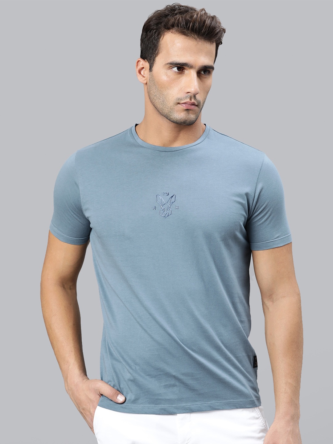 

RARE RABBIT Men Oval Slim Fit T-Shirt, Blue