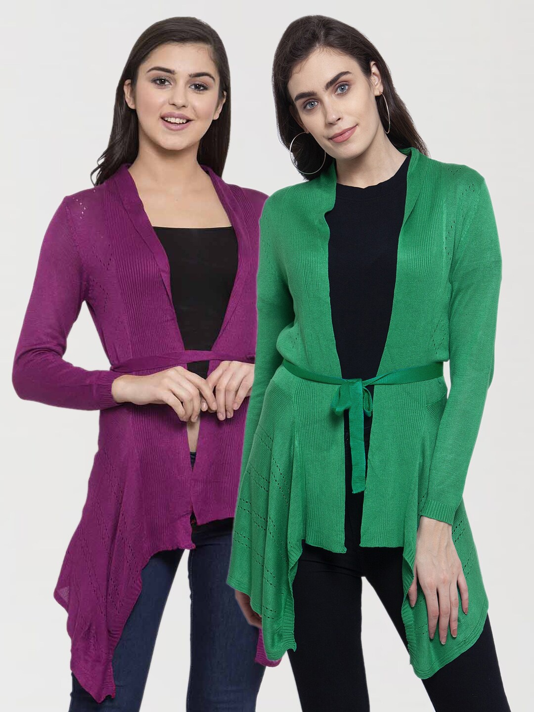 

KLOTTHE Women Pack Of 2 Purple & Green Tie Up Shrugs
