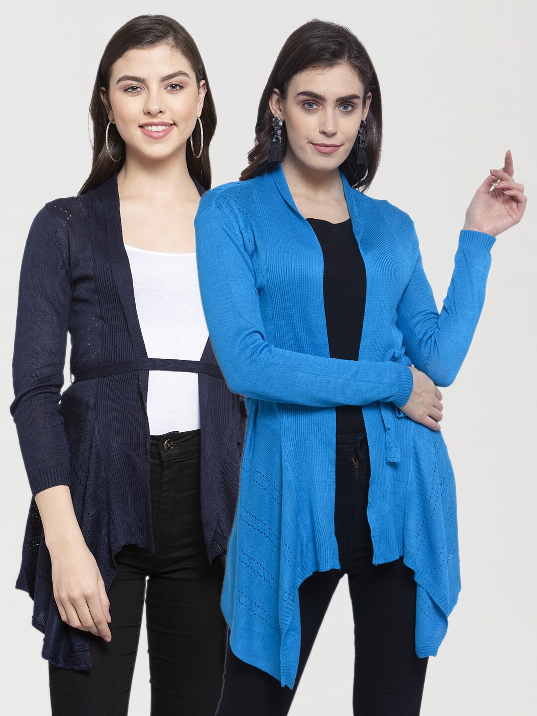 

KLOTTHE Women Pack Of 2 Turquoise Blue & Blue Tie Up Shrugs