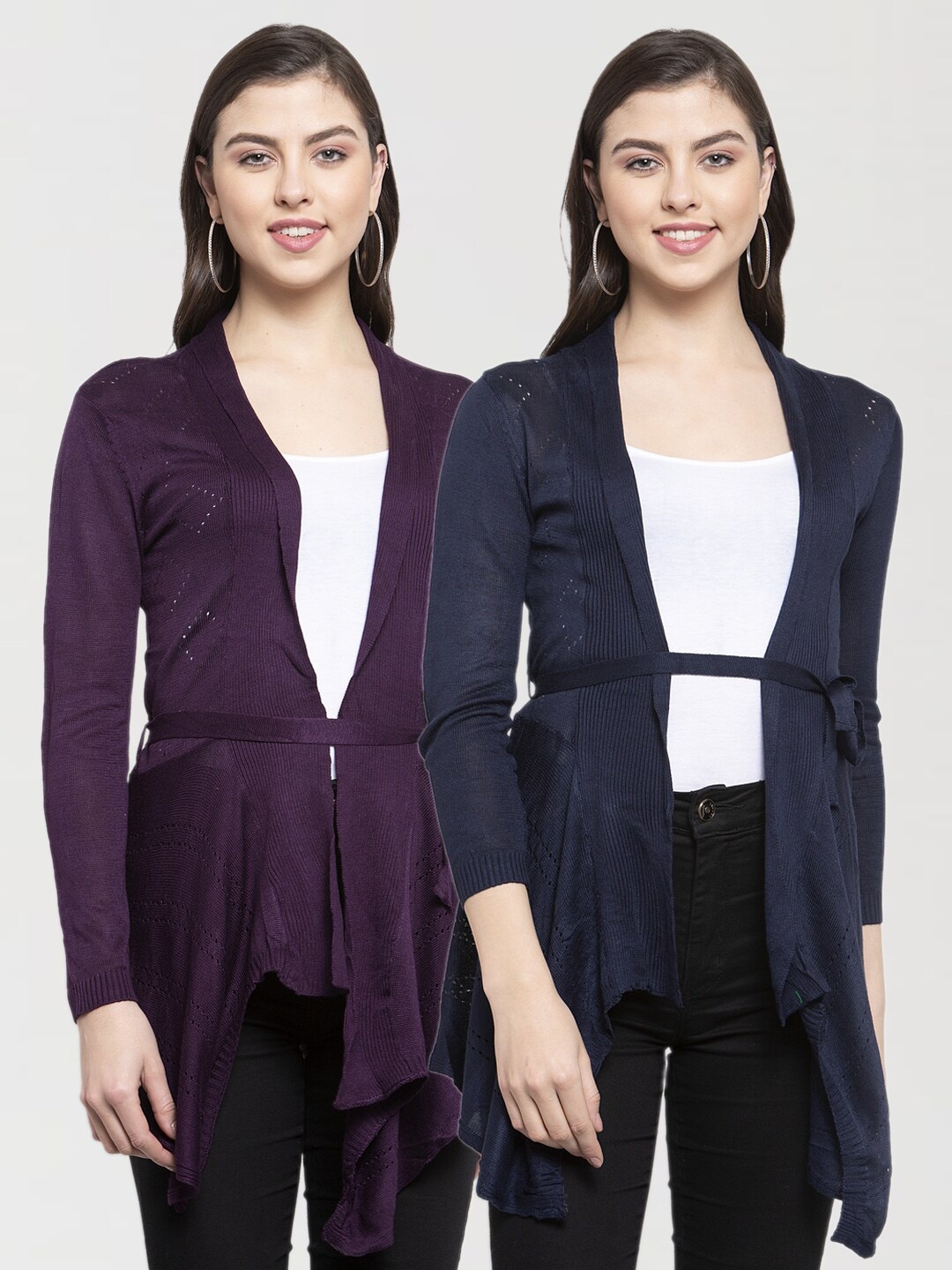 

KLOTTHE Women Purple & Navy Blue Set of 2 Tie-Up Shrug