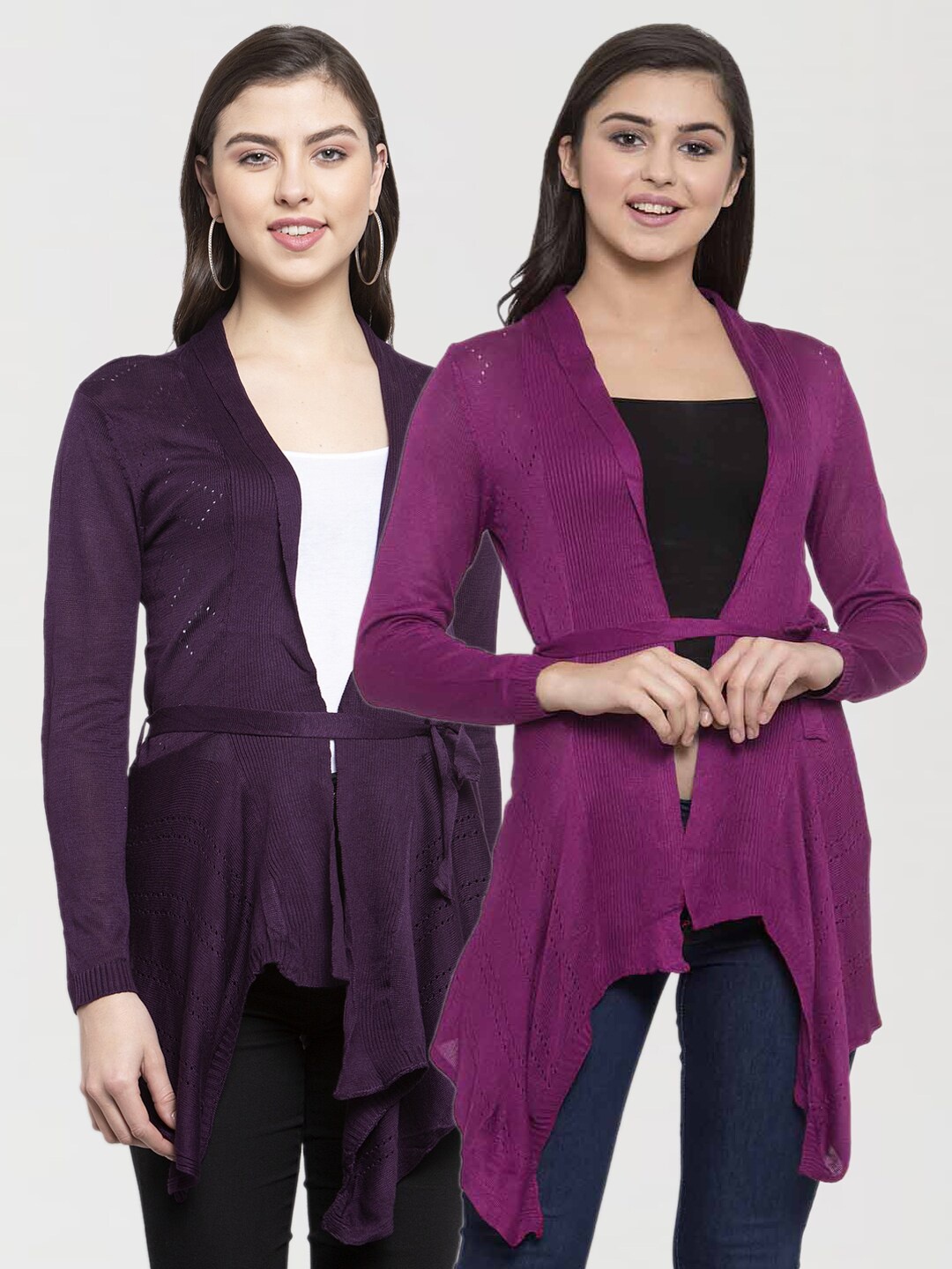 

KLOTTHE Pack Of 2 Women Purple & Navy Blue Tie-Up Shrug
