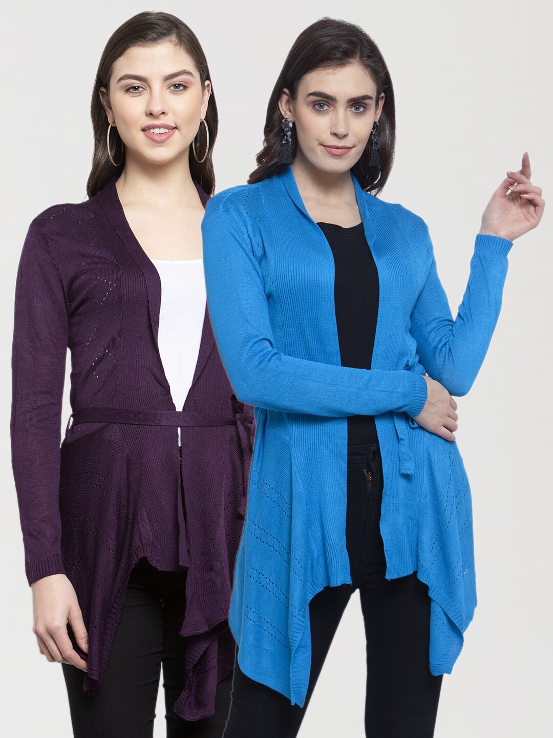 

KLOTTHE Women Pack Of 2 Purple & Blue Tie-Up Shrug