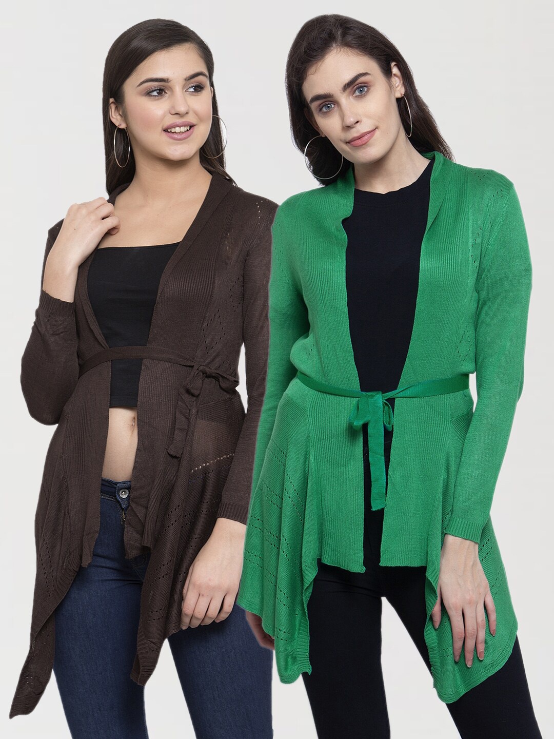 

KLOTTHE Women Set of 2 Brown & Green Self Design Shrugs