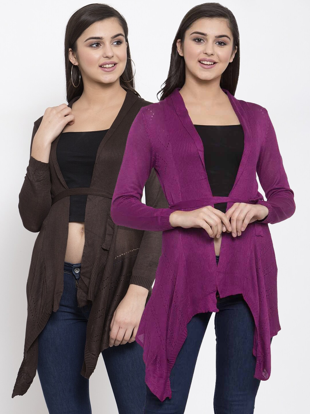 

KLOTTHE Women Pack Of 2 Purple & Brown Tie Up Shrugs