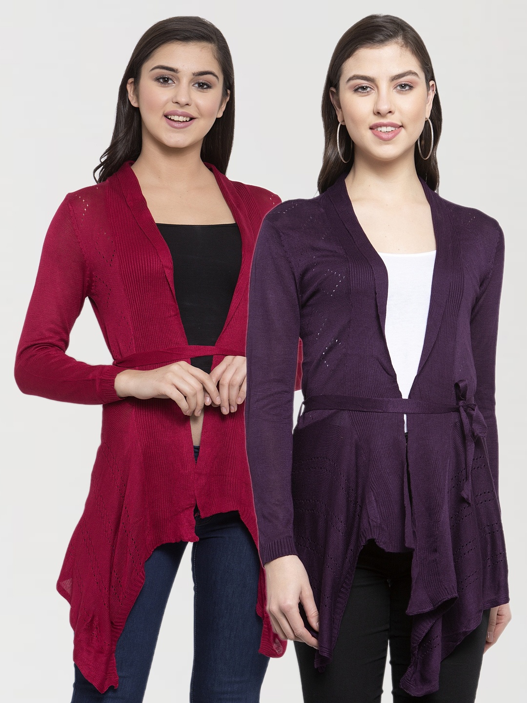 

KLOTTHE Women Pack Of 2 Purple & Maroon Tie-Up Shrugs