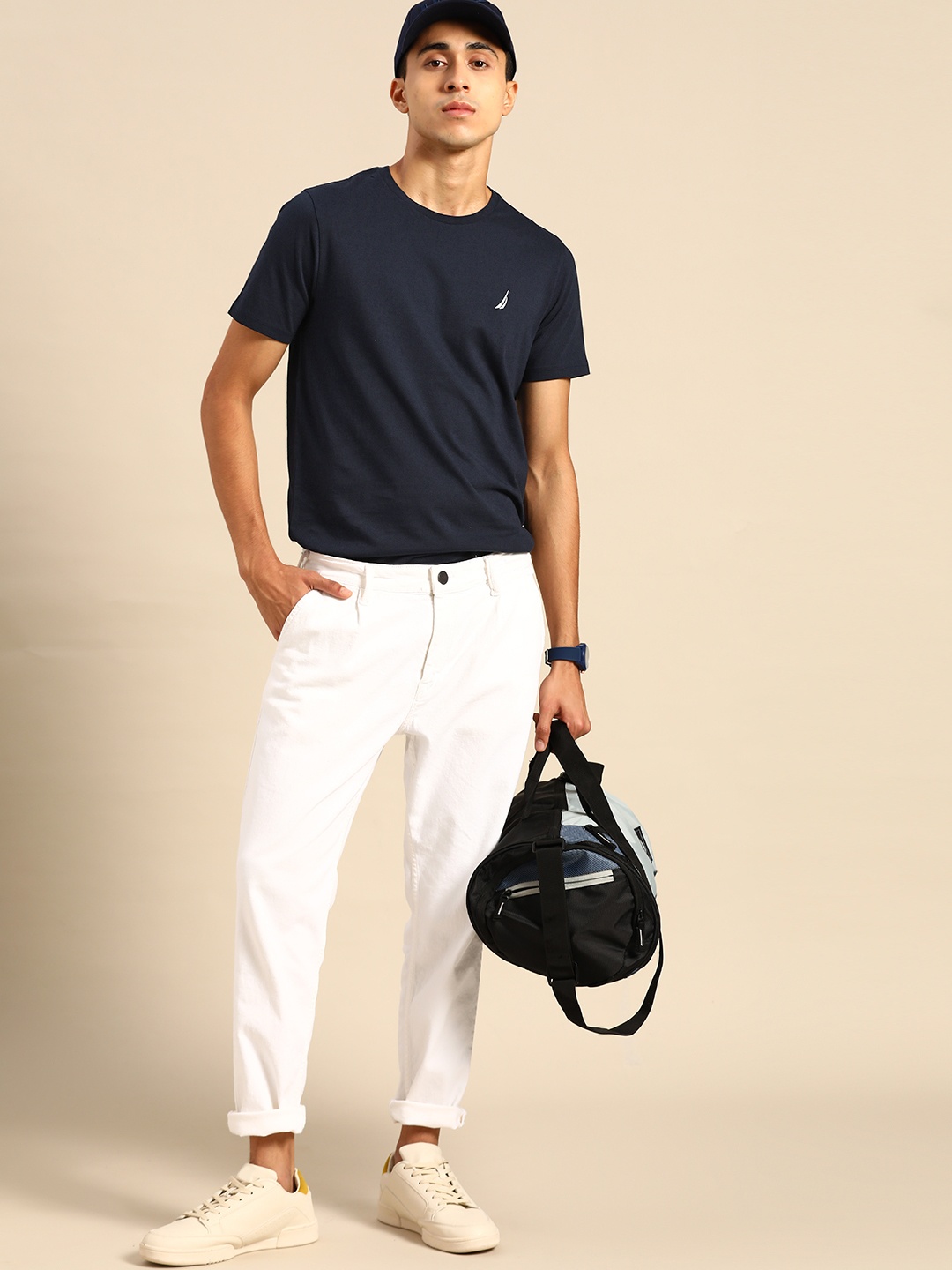

Nautica Men Navy Blue Solid Cotton T-shirt