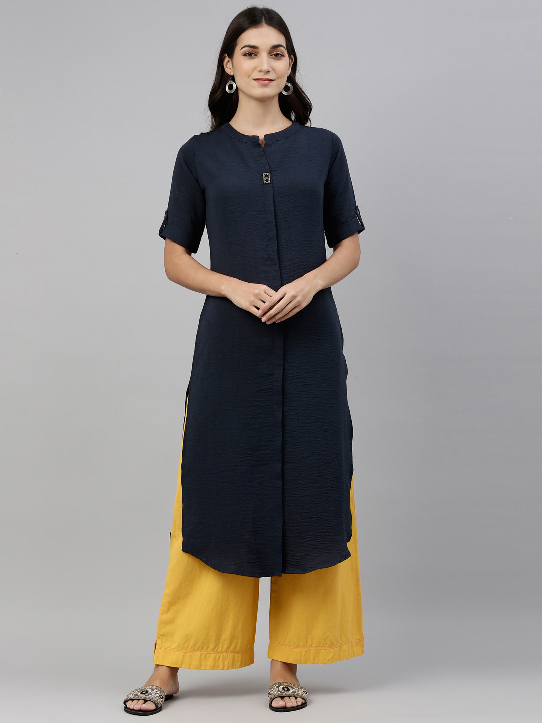 

Neerus Women Navy Blue Pathani Kurta