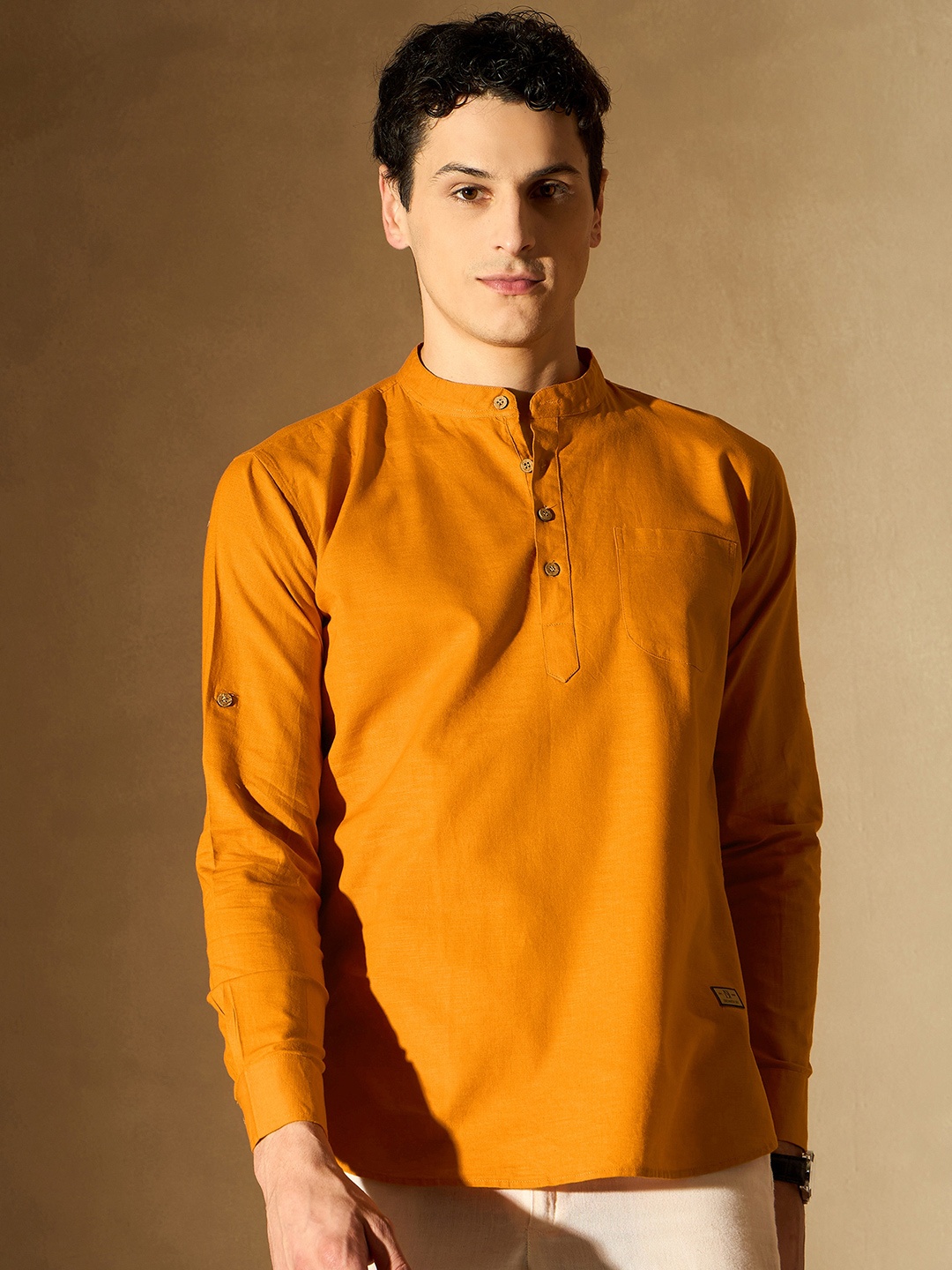 

DENNISON Men Orange Comfort Slim Fit Short Kurta