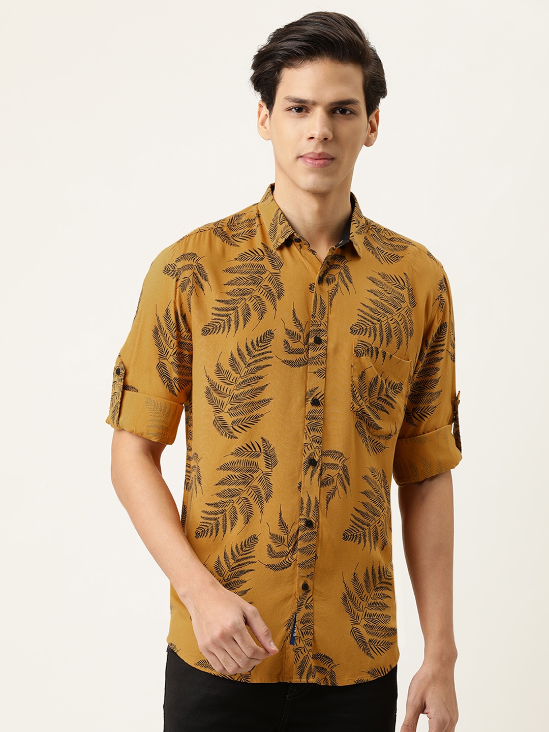 

Bene Kleed Men Mustard Slim Fit Floral Opaque Cotton Printed Casual Shirt