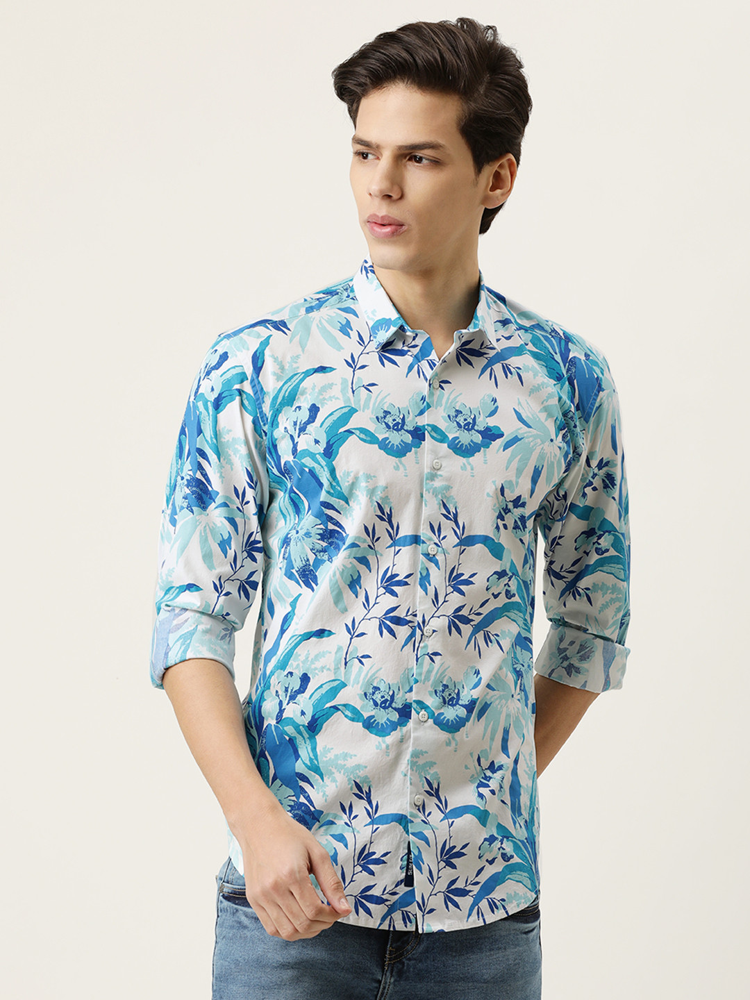 

Bene Kleed Men White Slim Fit Floral Cotton Opaque Printed Casual Shirt
