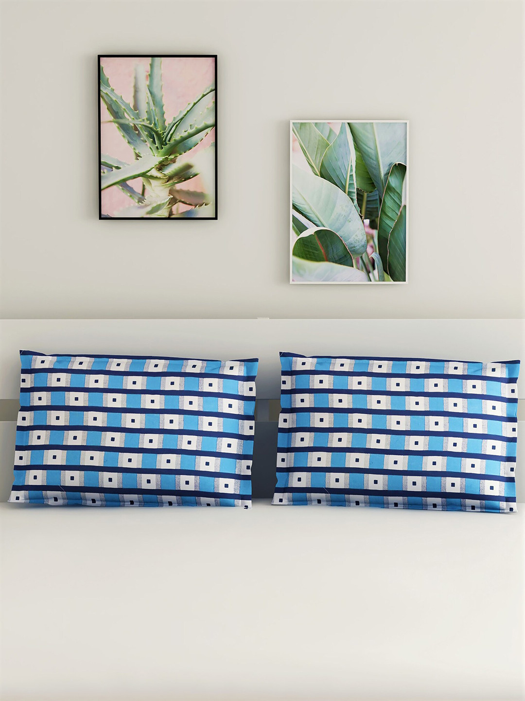 

Salona Bichona Set of 2 Blue & White Printed 104 TC Cotton Pillow Covers