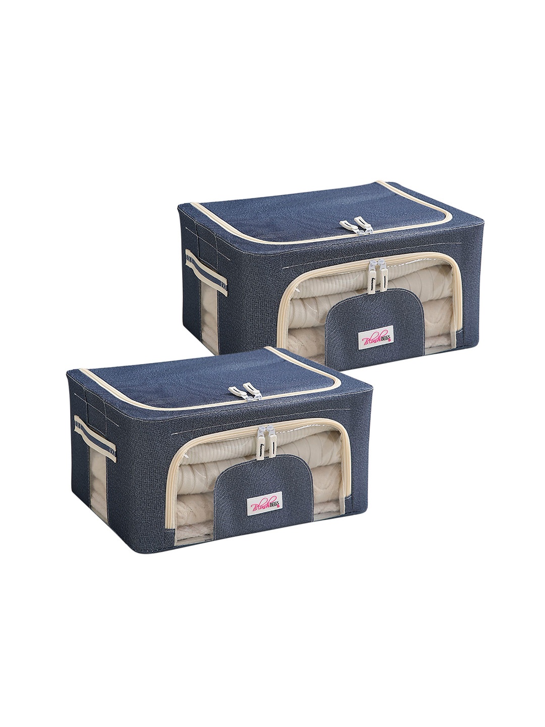

BlushBees Set Of 2 Blue & Off-White Solid Wardrobe Organisers