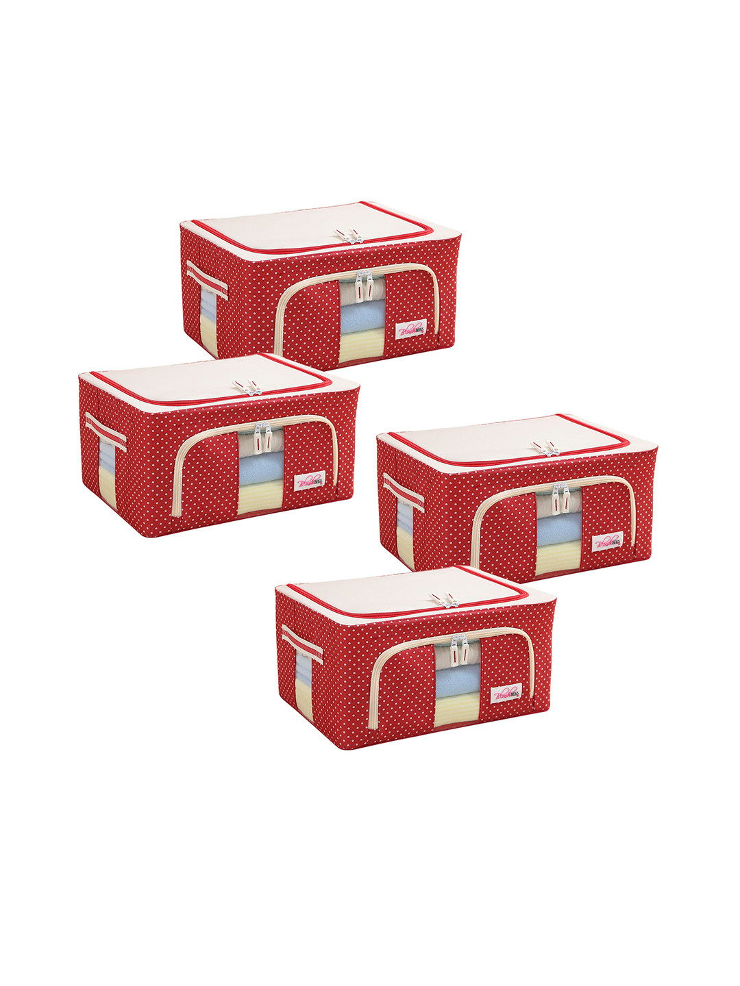 

BlushBees Pack Of 4 Red & White Polka Dots Multi-Utility Wardrobe Organisers
