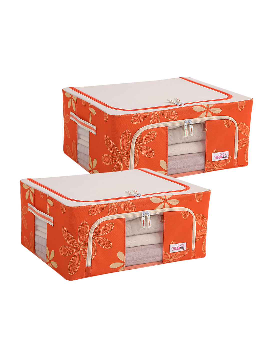 

BlushBees Set Of 2 Orange & White Printed Cloth Organisers