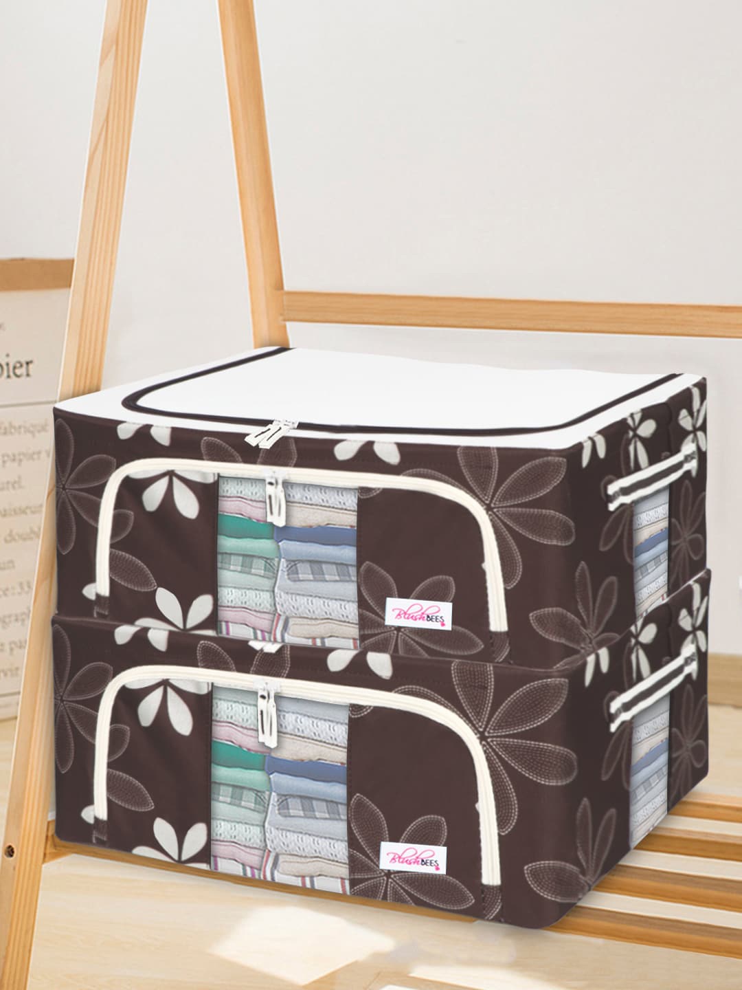 

BlushBees Set Of 2 Brown & White Printed Wardrobe Organiser