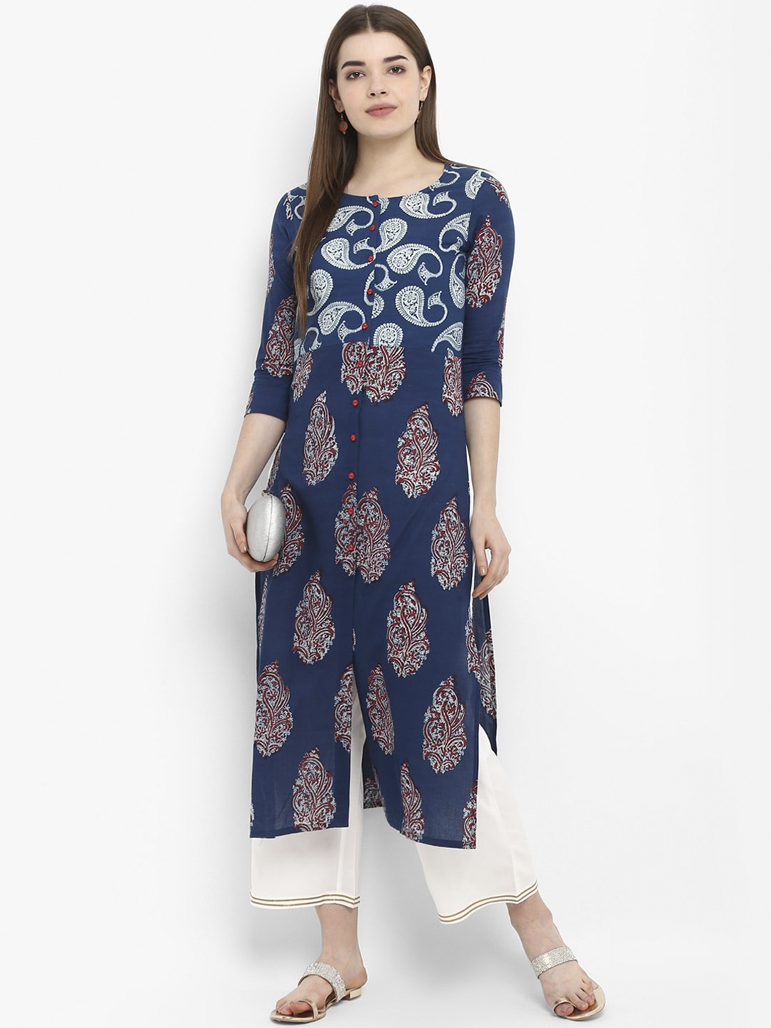 

Aprique FAB Women Blue & White Hand Printed Indigo Kurta