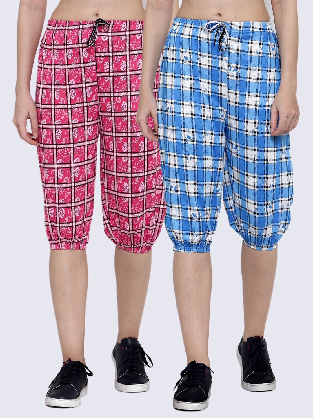 

KLOTTHE Women Pack of 2 Red & Blue Printed Capris