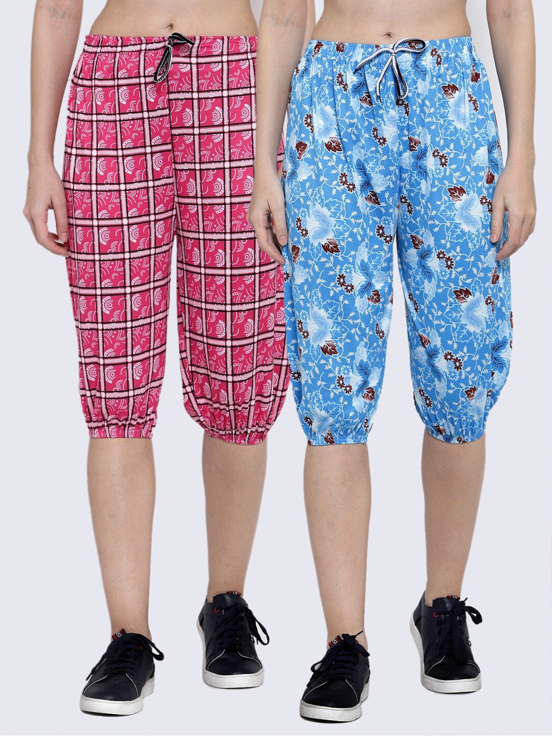 

KLOTTHE Women Pack of 2 Multicoloured Printed Mid Rise Capris, Multi