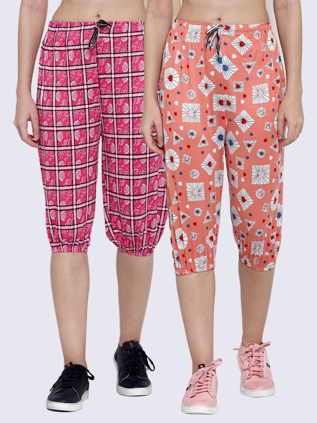

KLOTTHE Women Set of 2 Fuchsia & Orange Printed Capris