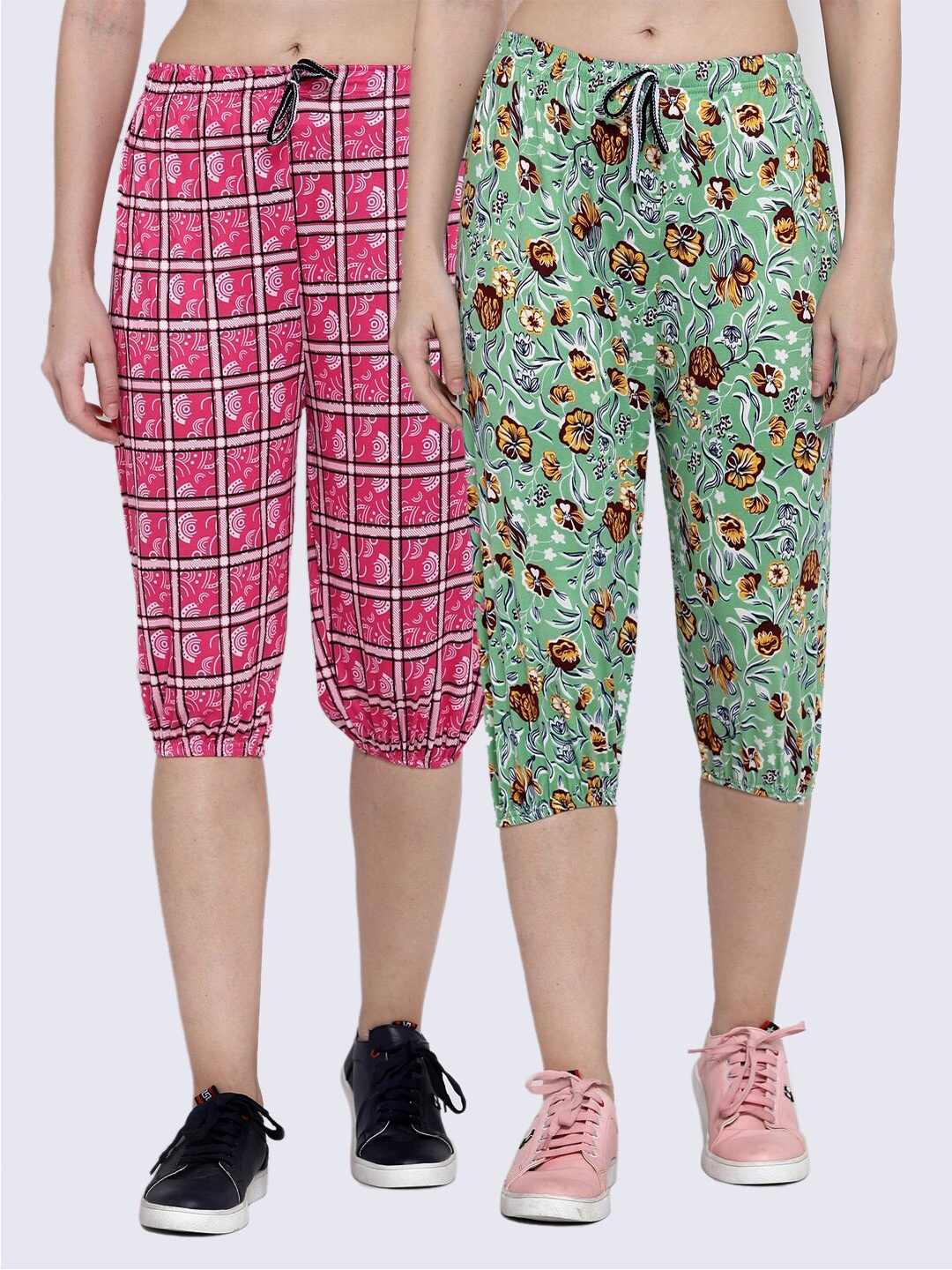 

KLOTTHE Pack Of 2 Women Multicoloured & Green Printed Capris, Multi