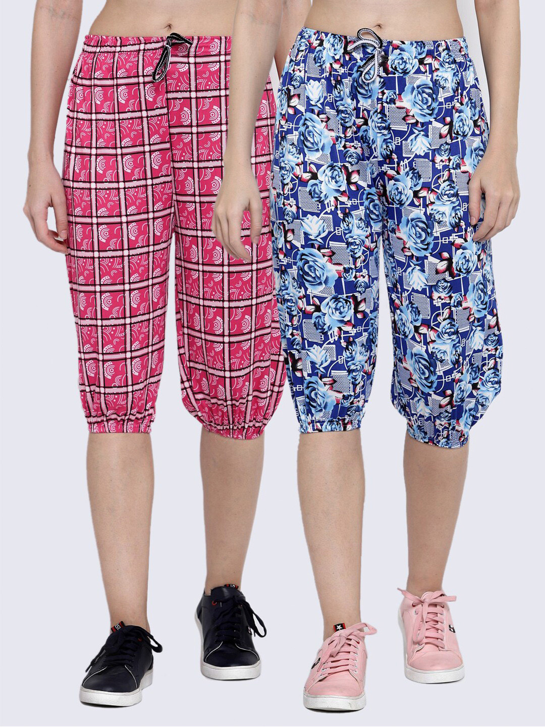 

KLOTTHE Women Set of 2 Fuchsia & Blue Printed Capris