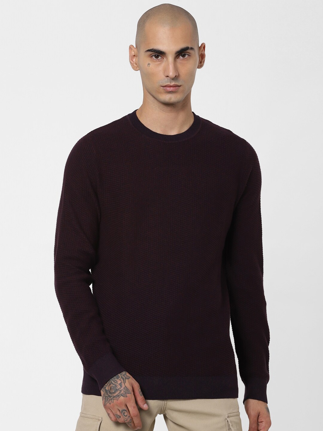 

Jack & Jones Men Burgundy Marlow Knit Pullover