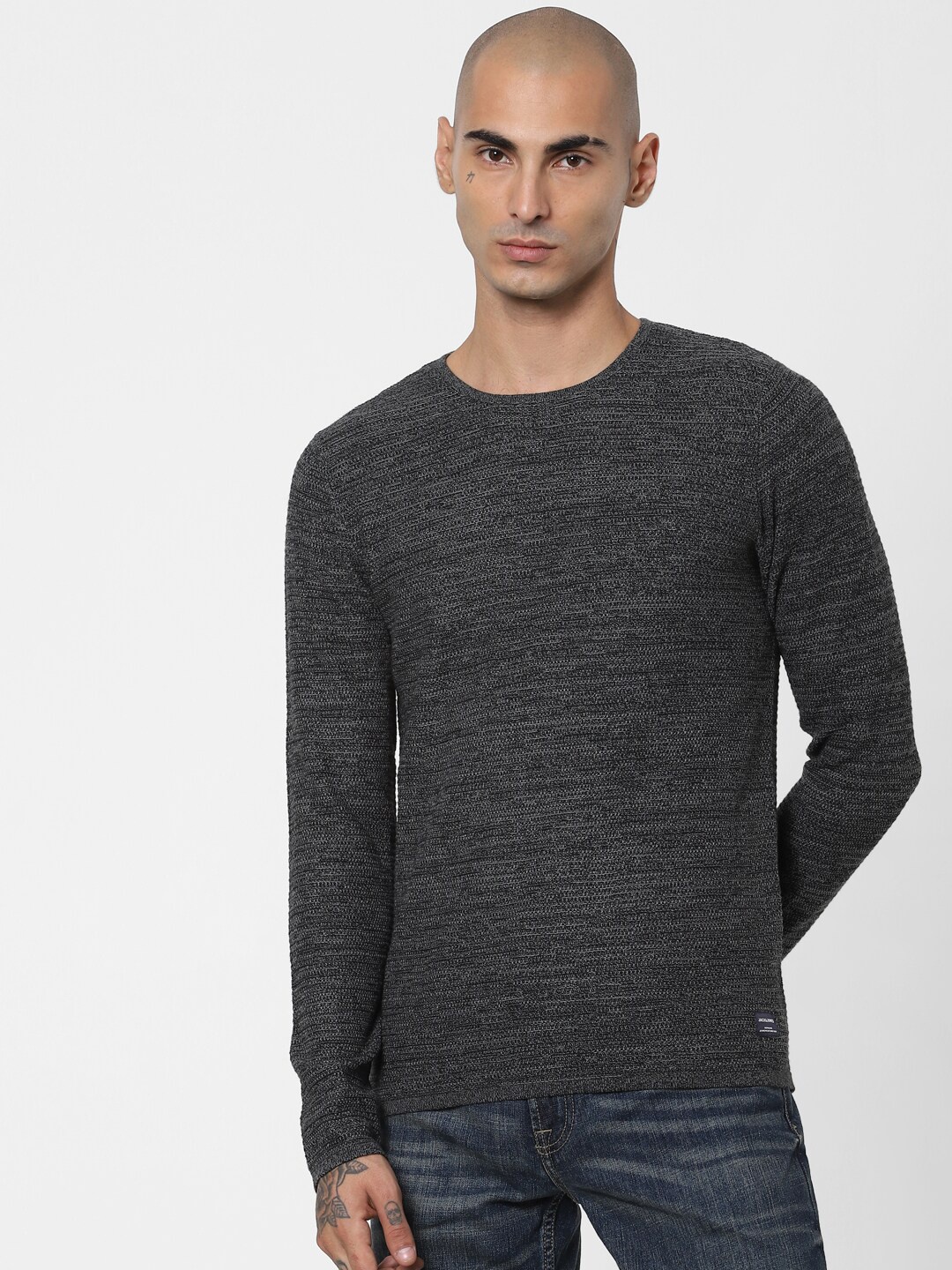 

Jack & Jones Men Charcoal Grey Theo Knit Pullover