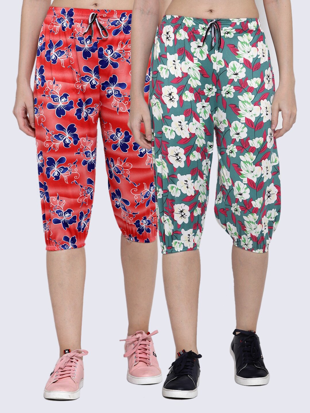 

KLOTTHE Women Pack Of 2 Orange & Green Printed Capris