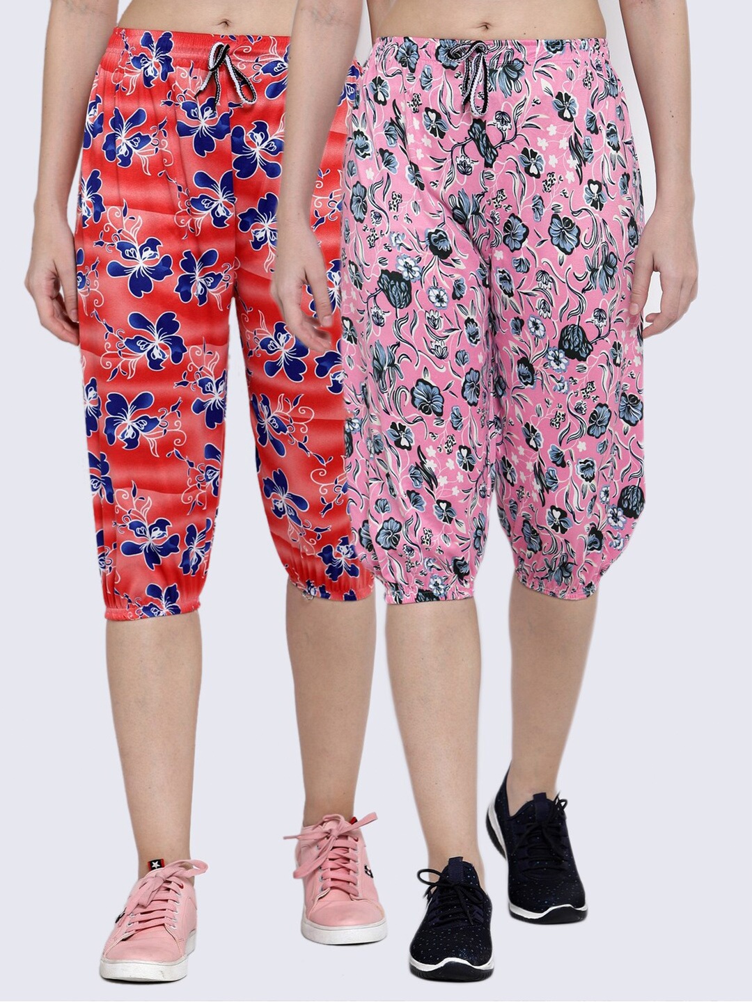 

KLOTTHE Women Set of 2 Orange & Pink Printed Capris