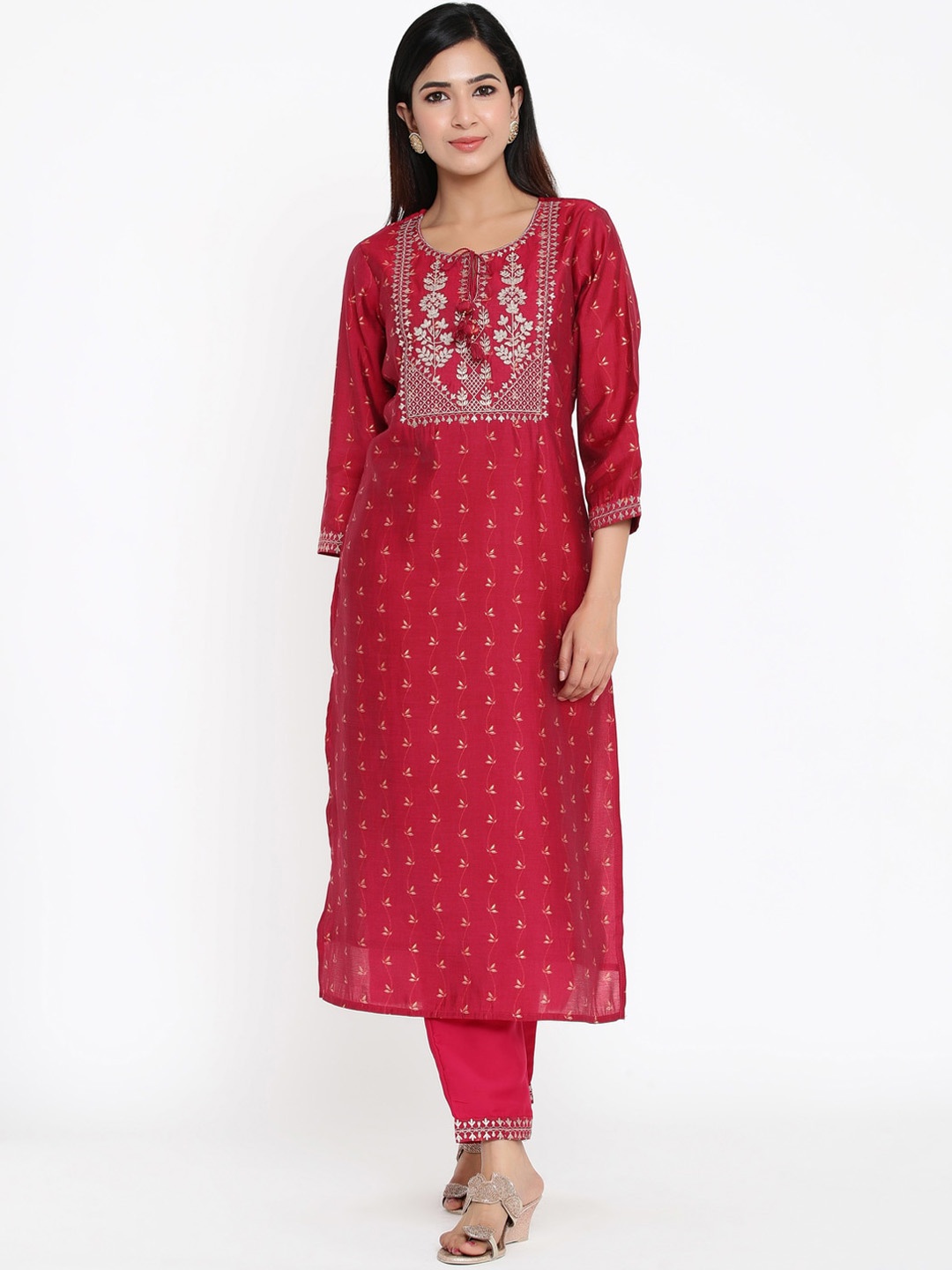 

ZOLA Women Red Ethnic Motifs Embroidered Regular Kurta with Trousers