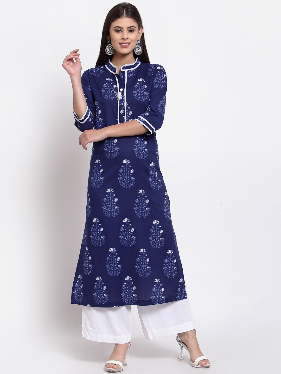 

Just Wow Women Blue & White Ethnic Motifs Printed Kurta