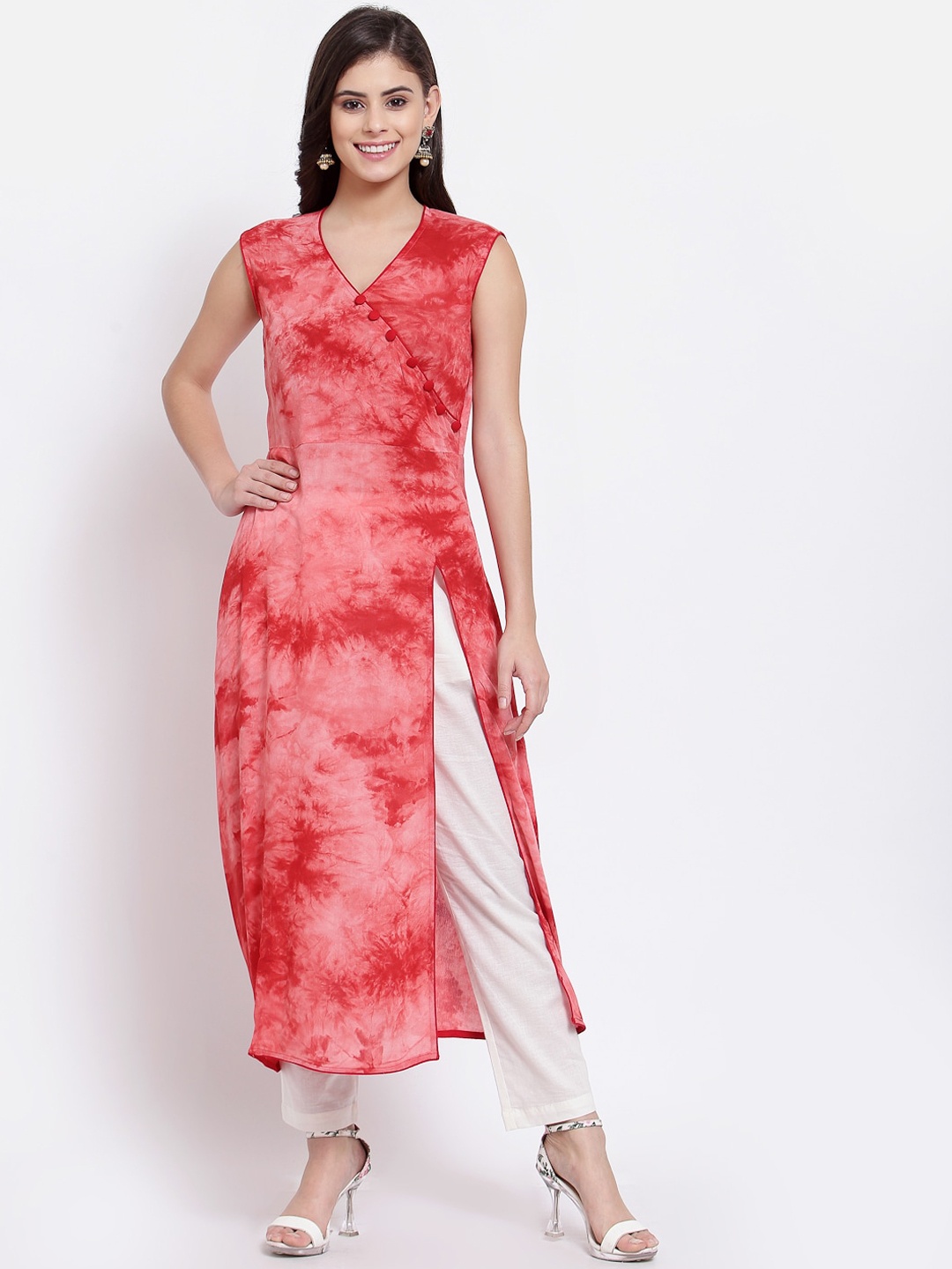 

Just Wow Women Red & Coral Dyed Crepe Kurta
