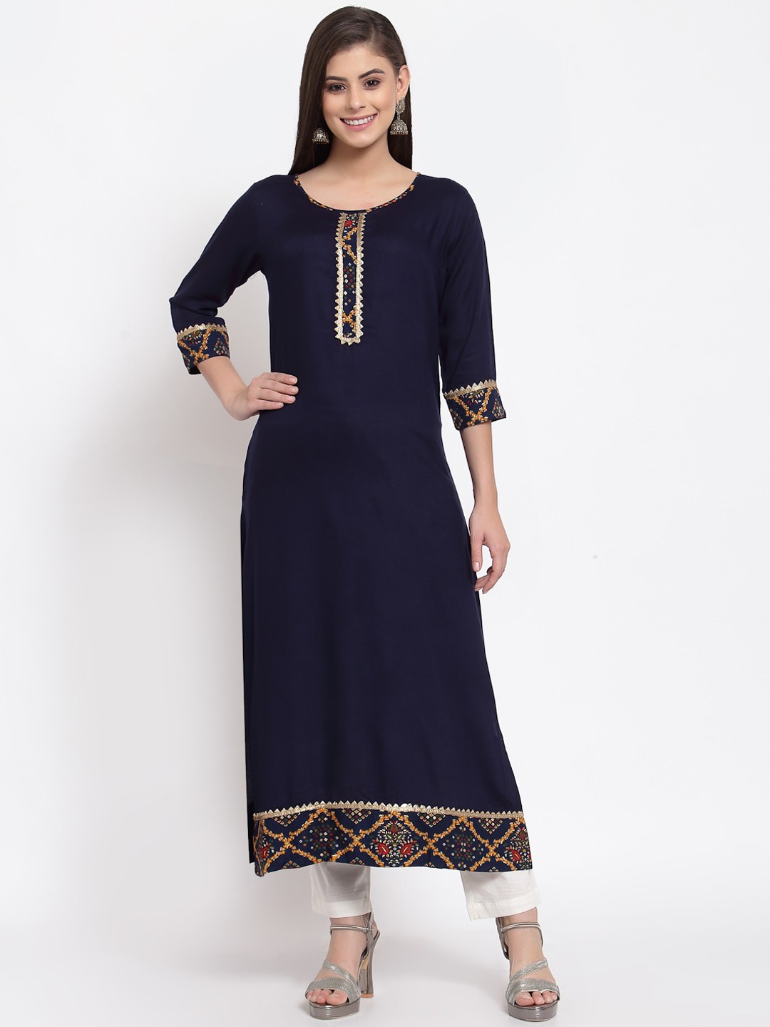 

Just Wow Women Navy Blue Embroidered Kurta