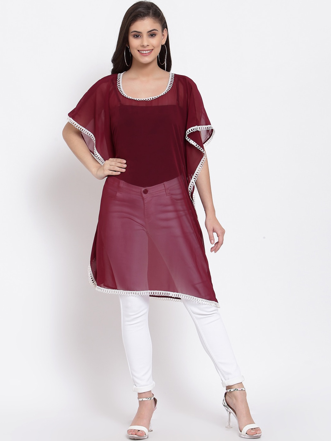 

Just Wow Women Maroon & mauvewood Extended Sleeves Kaftan Kurta