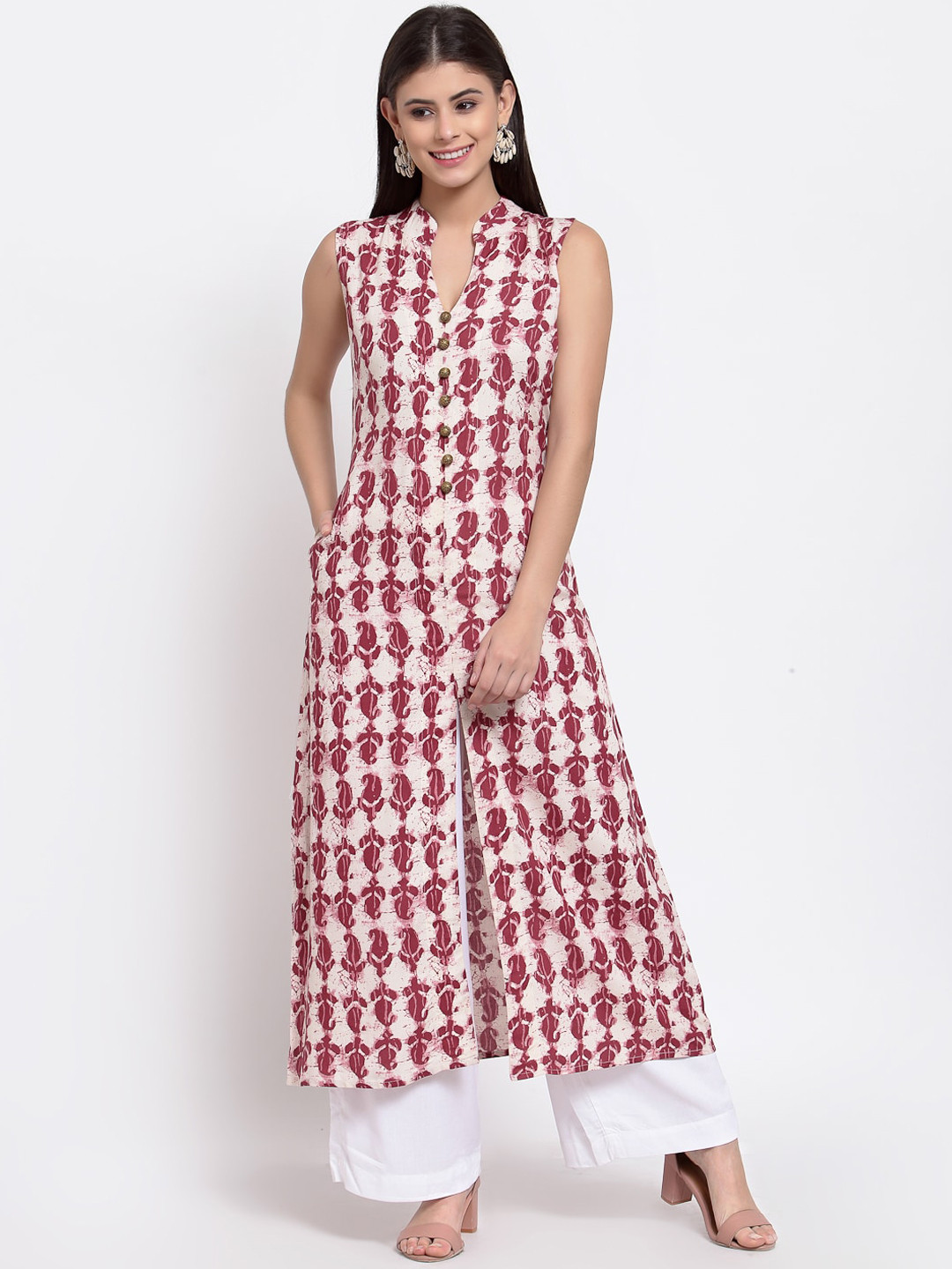 

Just Wow Women Maroon & White Paisley Printed Kurta
