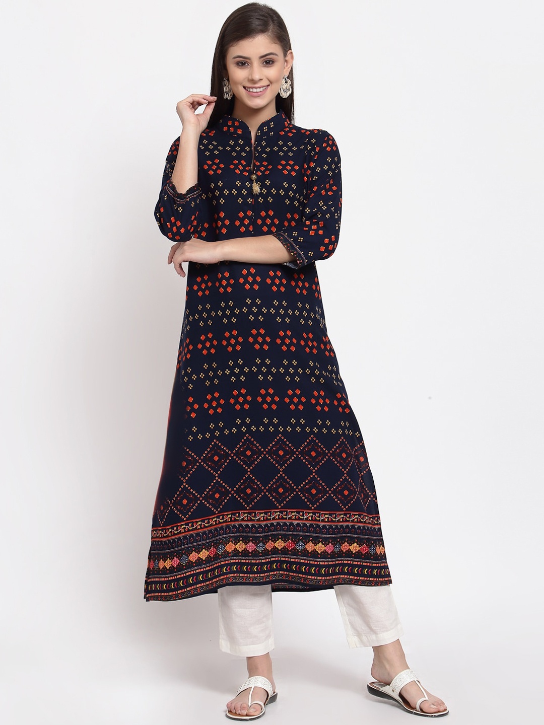 

Just Wow Women Navy Blue & Red Bandhani Printed Kurta