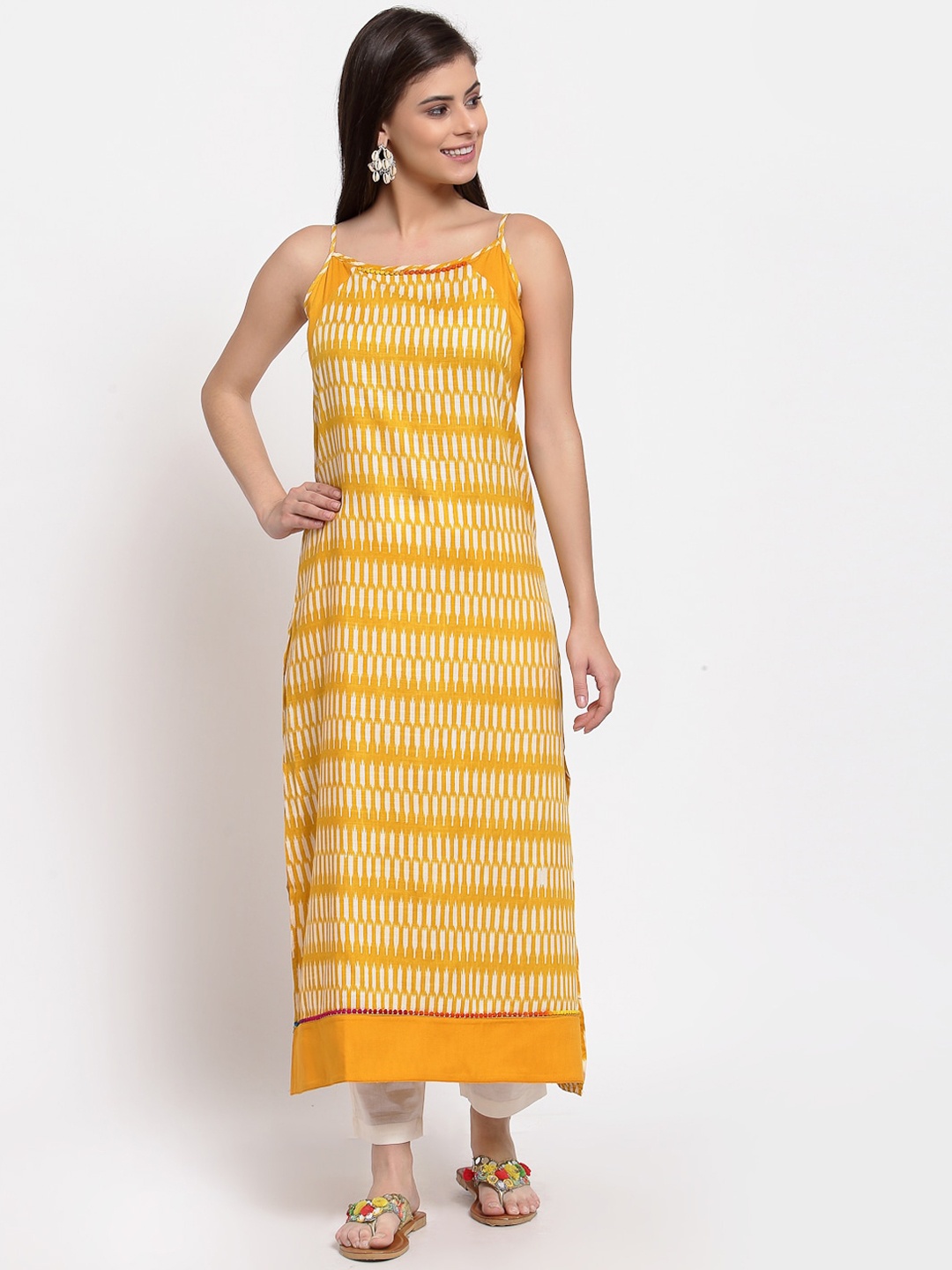 

Just Wow Women Mustard Yellow Geometric Kurta