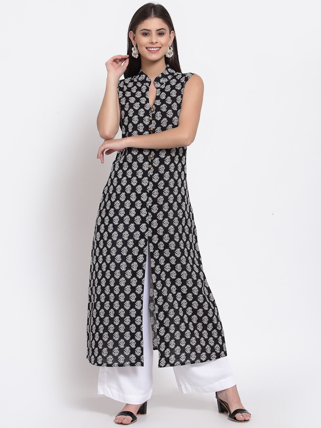 

Just Wow Women Black & White Ethnic Motifs Printed Kurta