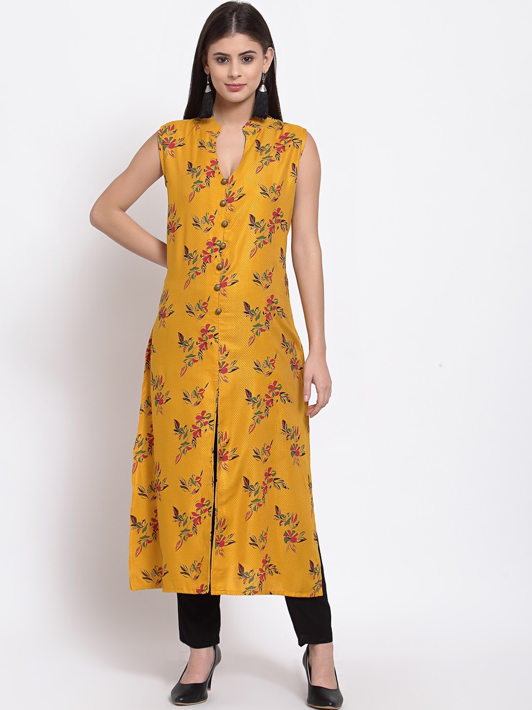 

Just Wow Women Mustard Yellow Floral Printed Kurta