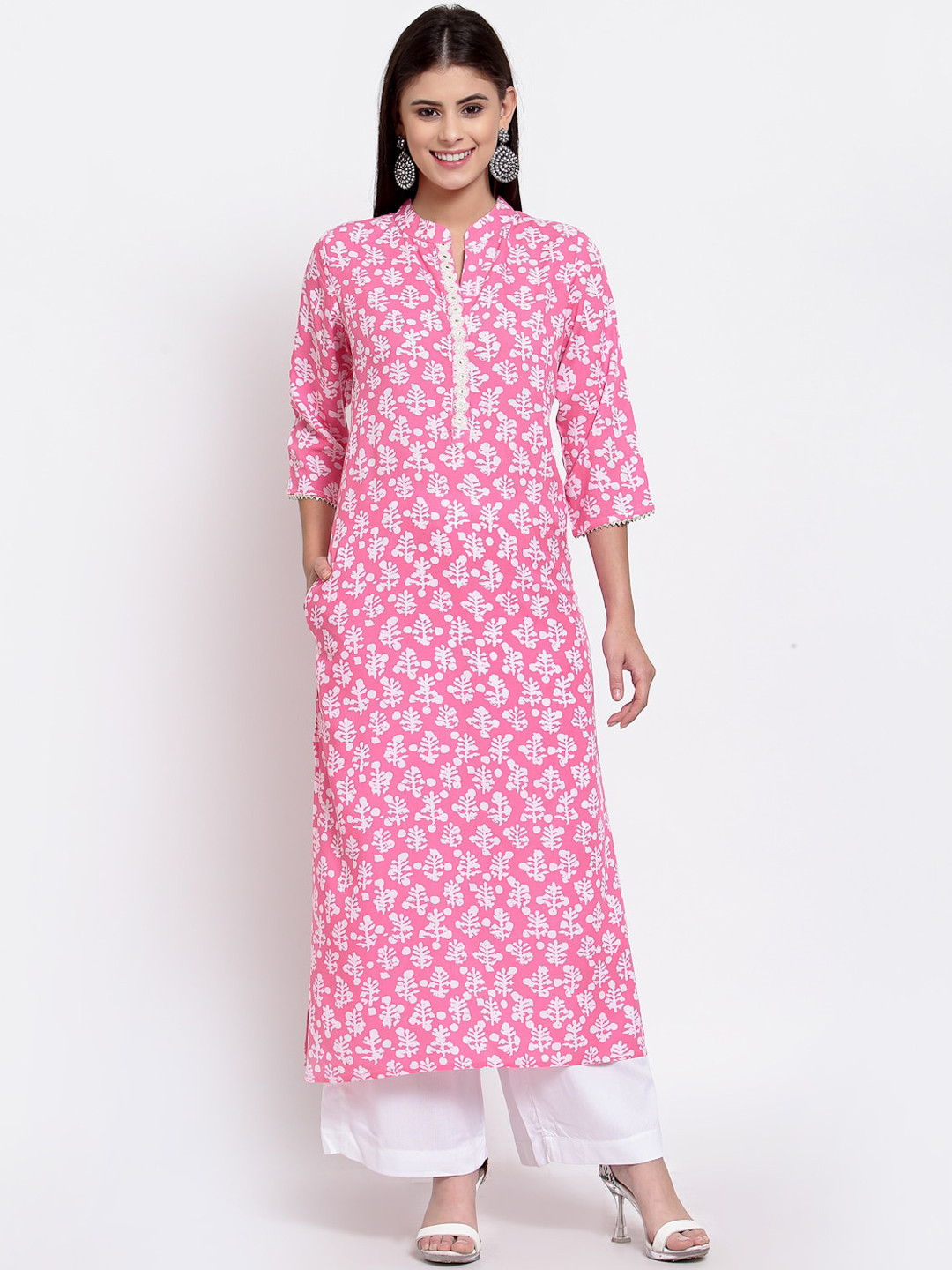 

Just Wow Women Pink & White Floral Printed Kurta